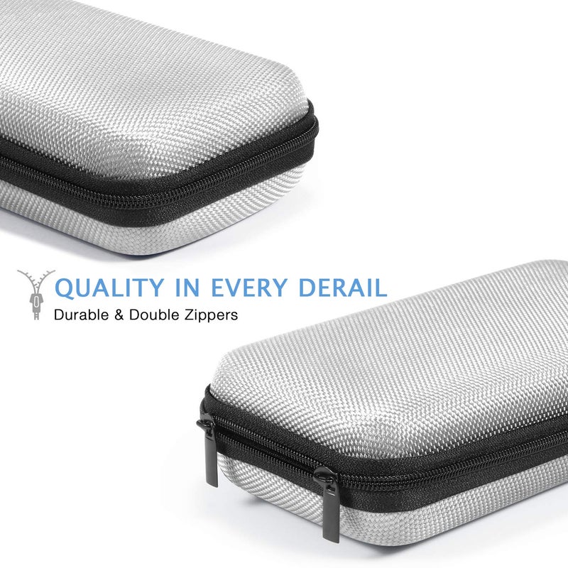 GLCON Portable Protection Hard EVA Travel Carrying Case with Mesh Pocket, Shockproof Exterior - Universal Small Electronic Tech Zipper Bag Pouch Organizer for Cell Phone, Charger, Cord, Cable - Silver - Image 5
